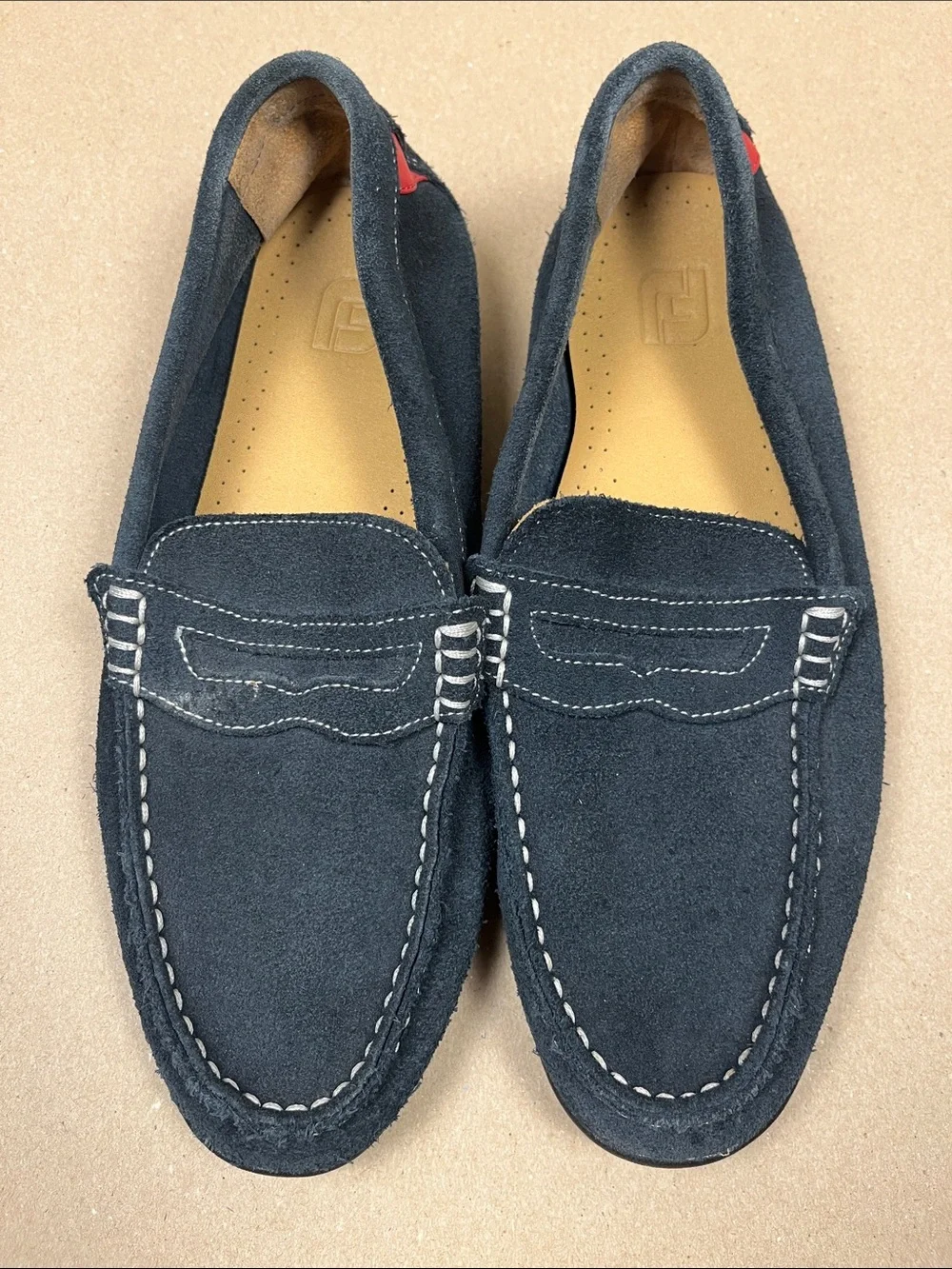 FootJoy Club Casuals Navy Suede Penny Loafers 8.5 Preppy Golf Office Chic Style